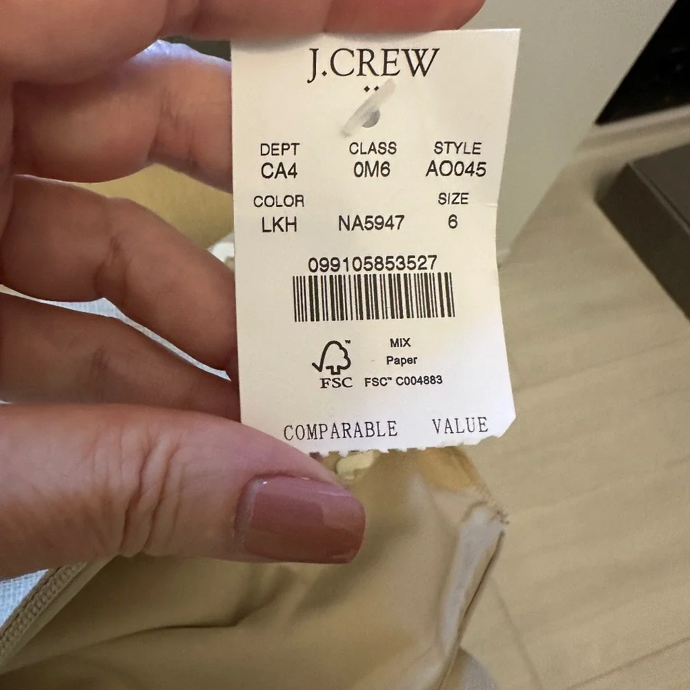J. Crew A-Line Dress Beige Jacquard Scalloped Trim Sleeveless Knee Length Size 6